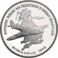 (1991) Монета Польша 1991 год 100000 злотых "Битва за Британию"  Серебро Ag 750  PROOF